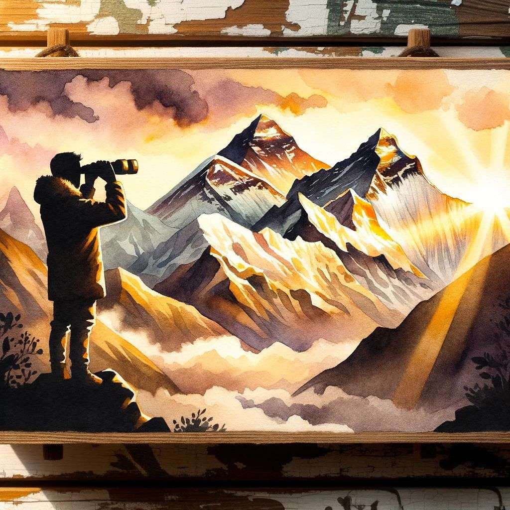 someone gazing at Mount Everest, graffiti